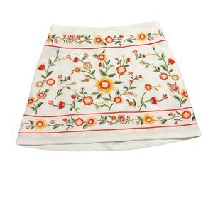 Forever 21 Floral Embroidered Mini Skirt - White, Red, Yellow, Green